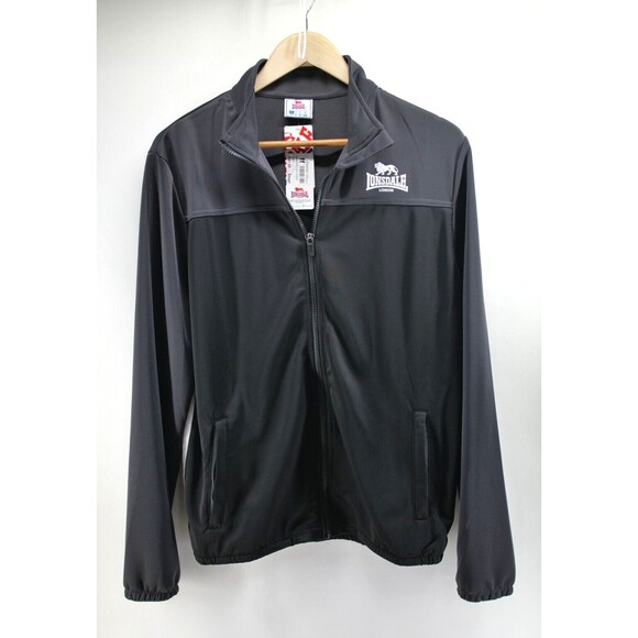 LONSDALE Track‎ Jacket Varsity Zip Up Mens Small Black London - Picture 1 of 8